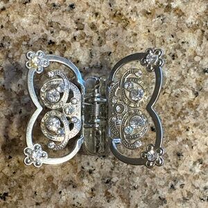 Silver Metal Butterfly Hair Clip with Rhinestones